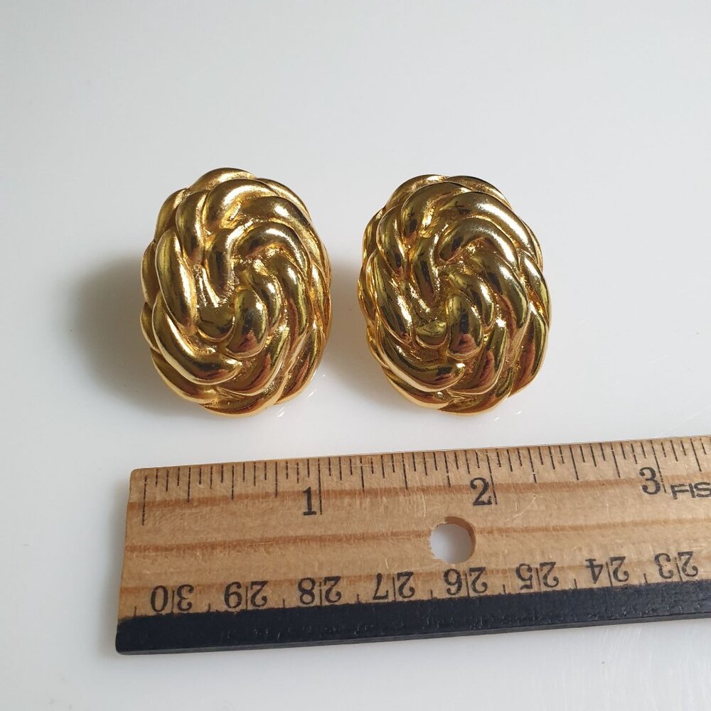 Vintage Gold Tone Clip On Earrings Braided Rope Design Fashion Costume Retro - Picture 2 of 4